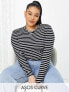 Фото #1 товара ASOS DESIGN Curve long sleeve striped t-shirt in navy