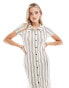 Фото #2 товара ASOS DESIGN short sleeve button through midi dress in white stripe