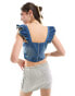 Фото #4 товара Miss Selfridge frill detail denim corset top in indigo wash