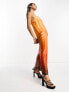 Never Fully Dressed – Maxi-Wickelkleid aus Satin in Ombré-Orange