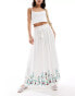 YAS Festival embroidered maxi boho skirt with tie waist in white - WHITE weiß, S - фото #1