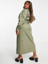 ASOS DESIGN Curve twill fitted midi shirt dress in khaki