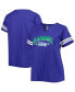 Фото #1 товара Women's Royal Seattle Seahawks Plus Size Throwback Notch Neck Raglan T-Shirt