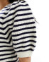 & Other Stories short sleeve knitted top in blue and white stripes with scallop edge neckline