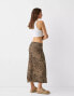 Bershka polyamide maxi skirt in leopard print