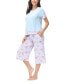 ფოტო #5 პროდუქტის Women's Solid Short Sleeve T-shirt with Printed Capri 2 Piece Pajama Set