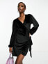 Фото #1 товара In The Style exclusive velvet tie side mini dress in black
