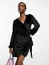 In The Style exclusive velvet tie side mini dress in black 40 - фото #1