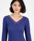 ფოტო #3 პროდუქტის Juniors' Lace-Trim V-Neck Pointelle Knit Top