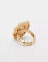 ASOS DESIGN Curve ring with real semi precious stone and bamboo design in gold tone