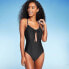 Фото #1 товара Women's Front Cut Out Ruffle Detail One Piece Swimsuit - Shade & Shore Black L