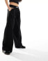 Bershka deep waistband wide leg trousers in black Черный, S - EU 36 - фото #5