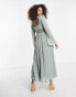 Фото #2 товара ASOS DESIGN pleated maxi dress with lace insert waist and fluted sleeves in sage