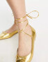 ASOS DESIGN – Lassie – Ballerinas in Metallic-Gold mit Schnürung am Bein Gold-Metallic, 35 - фото #3