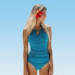 Women's High Neck Cutout One Piece Swimsuit -Cupshe-Turquoise-Large