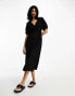 Фото #2 товара ASOS DESIGN textured crinkle wrap midi dress with tie side in black