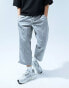 ASOS DESIGN wide awkward length nylon trouser with toggle detail in silver