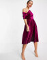 ASOS DESIGN velvet bare shoulder prom midi dress in berry