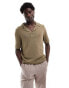 Фото #1 товара ASOS DESIGN knitted chunky notch neck polo in khaki