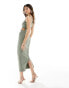 Фото #3 товара Vesper one shoulder cut out waist detail midi dress in olive