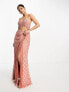 Фото #2 товара ASOS DESIGN two piece embellished sequin maxi dress in coral