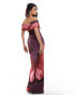 Фото #5 товара Kaiia exclusive slinky ruched column maxi skirt co-ord in red and purple flower print