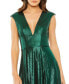 ფოტო #3 პროდუქტის Women's Cap Sleeve Deep V Neck High Slit Metallic Gown