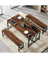 55-Inch Large Dining Table Set for 4 to 6, Kitchen Breakfast Table with 2 Benches, Rectangular 3-Piece Wood Modern Industrial Bar Table Furniture for Dining Room, Rustic Brown & Black