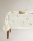 Embroidered linen blend tablecloth