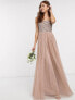 Фото #1 товара Maya Bridesmaid sleeveless square neck maxi tulle dress with tonal delicate sequin overlay in taupe blush