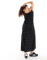 Miss Selfridge tie front bias cut maxi slip dress in black bow polka dot