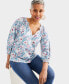 Фото #4 товара Women's Printed Split Neck Ruffle Trim Long-Sleeve Knit Top, Created for Macy's