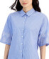 ფოტო #3 პროდუქტის Women's Cotton Embroidered-Sleeve Boxy Shirt