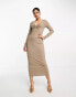 Фото #1 товара NA-KD ring detail cut out midi dress in beige