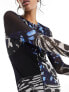 Фото #5 товара Vero Moda long sleeved lettuce edge mesh maxi dress in blue abstract butterfly print