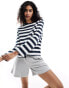 Selected Femme boxy long sleeve t-shirt in navy stripe