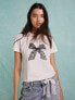 Miss Selfridge short sleeve baby tee with lace bow graphic in white