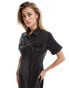 Фото #8 товара ASOS DESIGN denim fitted midi shirt dress in wash black