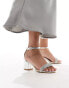 Truffle Collection block heel embellished strap sandals in silver