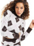 Glamorous cropped fluffy knit jumper in brown argyle co-ord