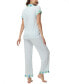 Women's Printed Notch Collar Short Sleeve with Ruffle and Pants 2 Pc. Pajama Set