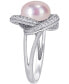 Pink Cultured Freshwater Pearl (10-1/2mm) & Cubic Zirconia Love Knot Statement Ring in Sterling Silver