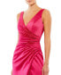 Women's Ieena Satin Ruched V Neck Faux Wrap Midi Dress