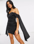 Фото #1 товара Jaded Rose wrap front drape sleeve mini dress in black