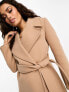 Forever New Petite formal wrap coat with tie belt in camel