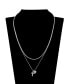 Фото #3 товара Cubic Zirconia Puff Cross and Heart Snake Chain Layered Pendant Necklace