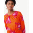 Scoop Midi Dress Women's Orange Floral Cut Out Long Sleeves Shirred Crewneck M