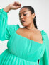 Фото #4 товара ASOS DESIGN Curve square neck pleated mini skater dress in emerald green