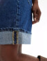 ASOS DESIGN denim bermuda shorts with turn up hem in wash blue