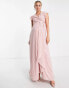 TFNC Maternity Bridesmaid flutter sleeve ruffle detail maxi dress in blush